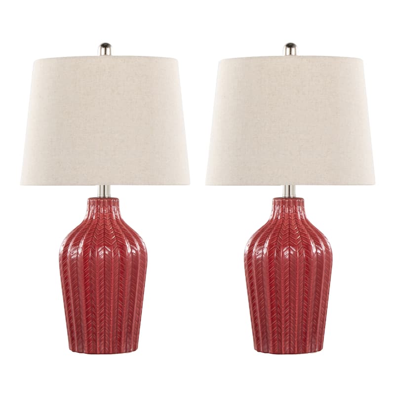 Rockwell 23" Ceramic Table Lamp Linen Shade (Set of 2) - Red Brick Ceramic/Natural Linen Shade