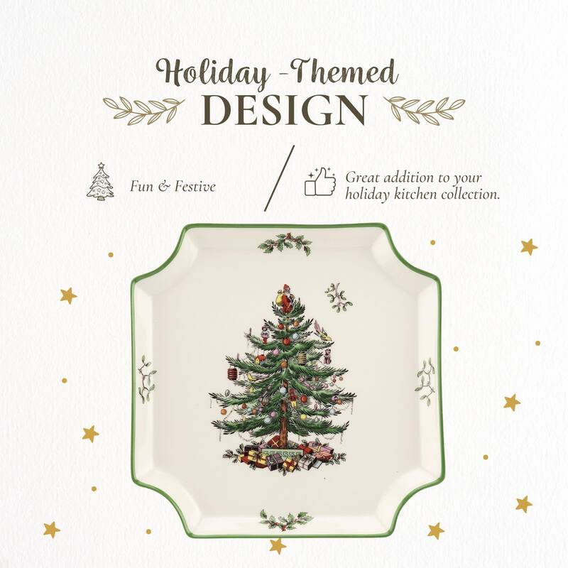 Spode Christmas Tree Square Canape Plate - 8" L x 8" W