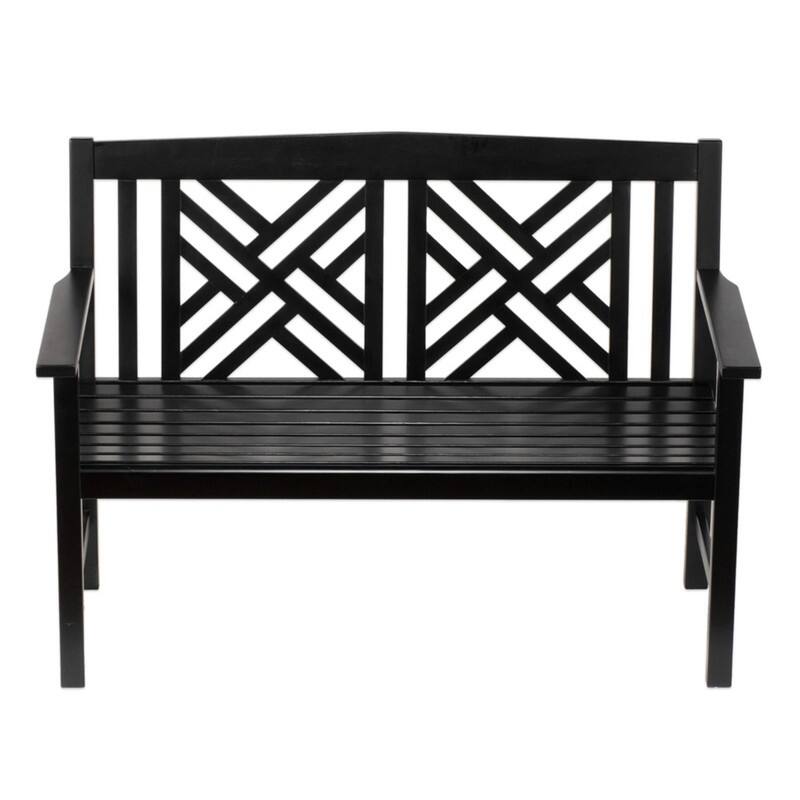 4FT Wooden Indoor/Outdoor Fretwork Bench, Home Patio Garden Deck Seating - Black