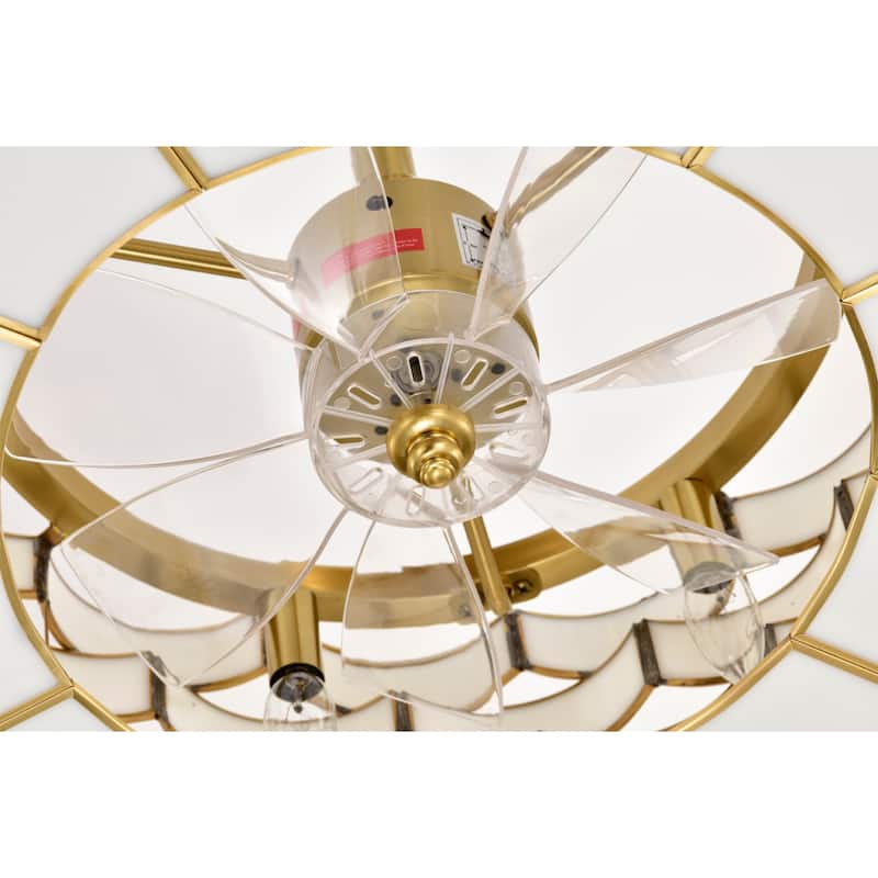 Pagamette Brass 6-Light Fandelier Lighted Ceiling Fan with Opaque Glass Weave Shade with Brass Trim Remote Control