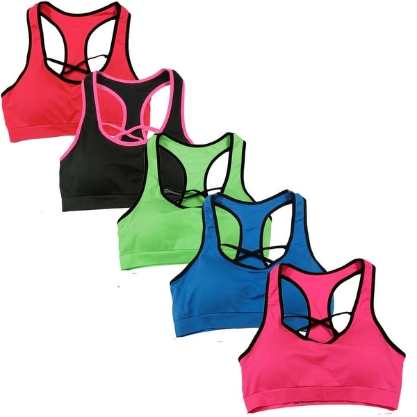 Women's 6 Pack Seamless Front Cross Racer Back Athletic Yoga Sports Bras