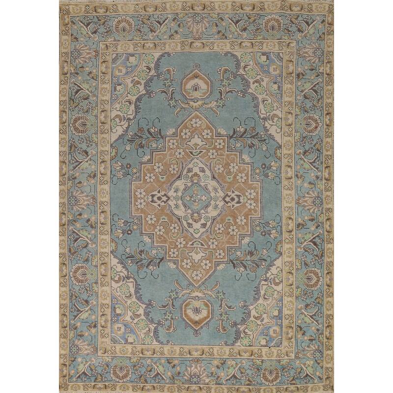 Geometric / Floral Tabriz Persian Area Rug Hand-Knotted Wool Carpet - 6'7"x 9'9"