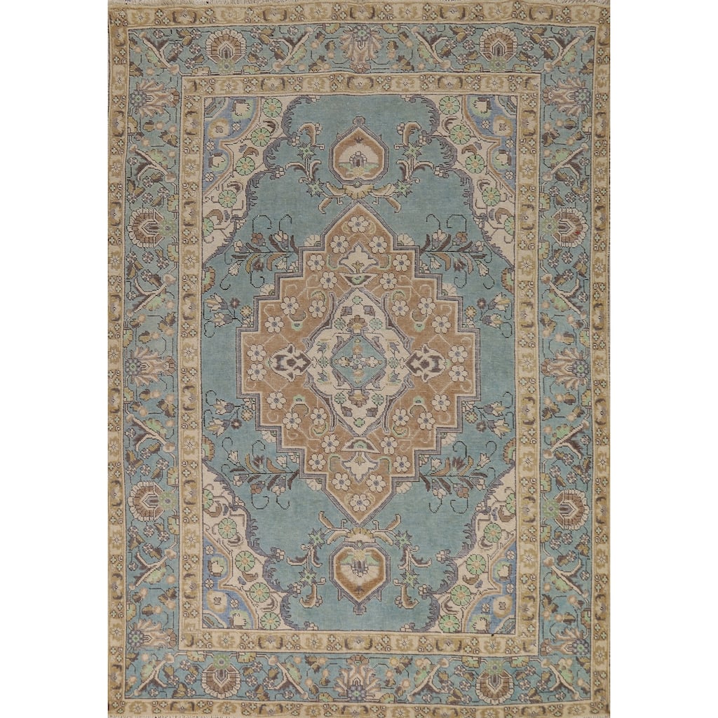 Geometric / Floral Tabriz Persian Area Rug Hand-Knotted Wool Carpet - 6'7"x 9'9"