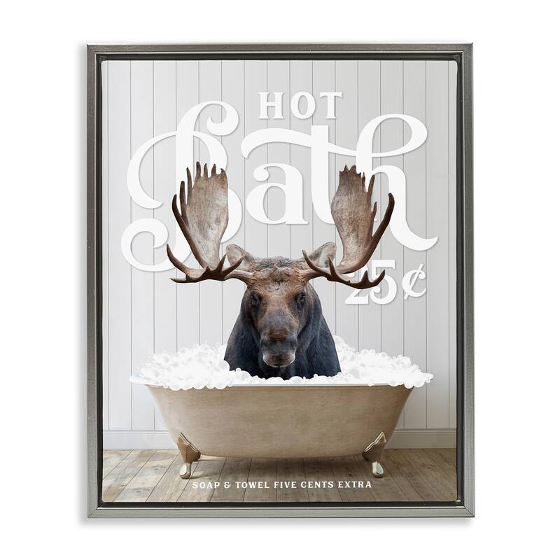 Stupell Vintage Bathroom Moose Ad Framed Floater Canvas Wall Art Design by Lettered and Lined