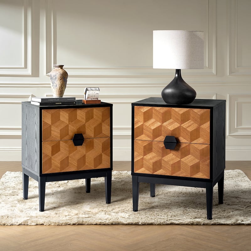 Apakah Modern 25"Tall 2-Drawer End Table with Charging Station and Adjustable Legs Set of 2 by HULALA HOME