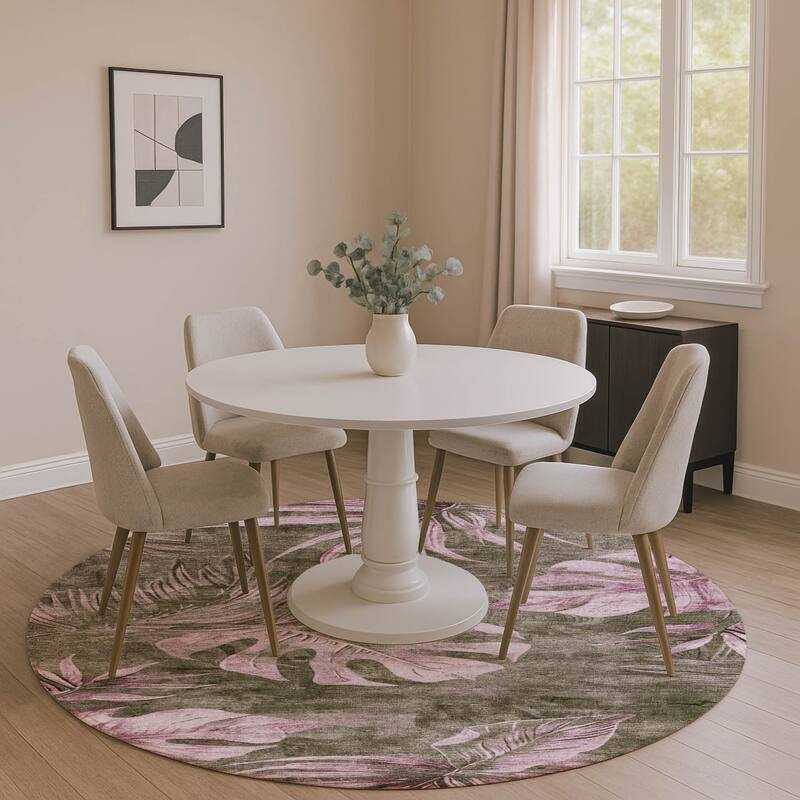 Premium Washable Super Soft Tropical Floral Mayfield Rug - Brown - 8' x 8'