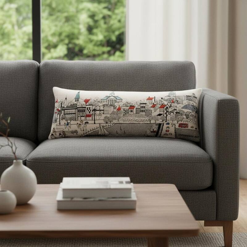 HomeRoots 14" X 35" Cream Annapolis Daylight Skyline Lumbar Decorative Pillow