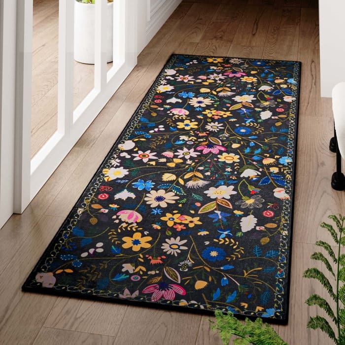 Nature Floral Non-Slip Machine Washable Colorful Modern Area Rug
