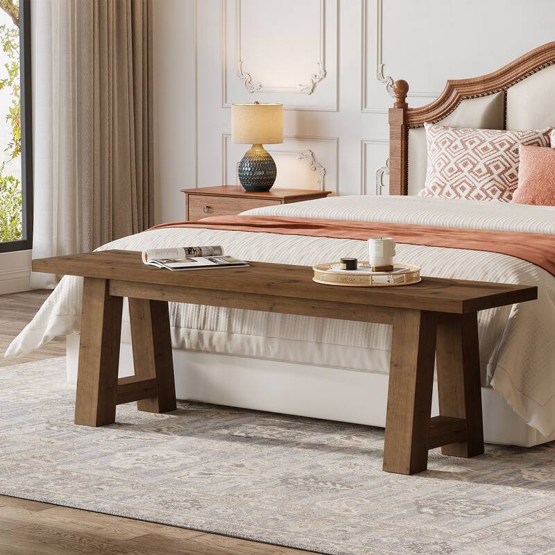 55" Solid Wood Bench for Entryway, Dining Room, Hallway