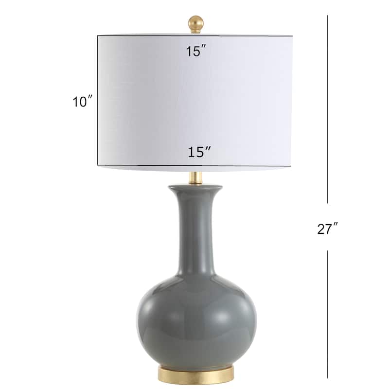 School 27" Ceramic/Metal LED Table Lamp, White/Gold Leaf by JONATHAN Y
