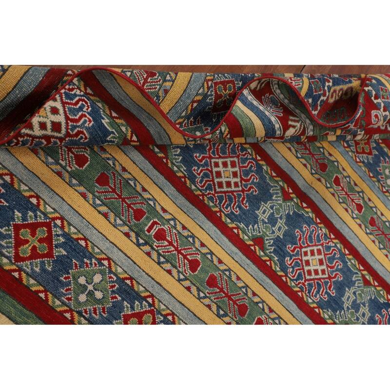 Striped Oriental Kazak Area Rug Hand-Knotted Wool Carpet - 6'7" x 9'9"