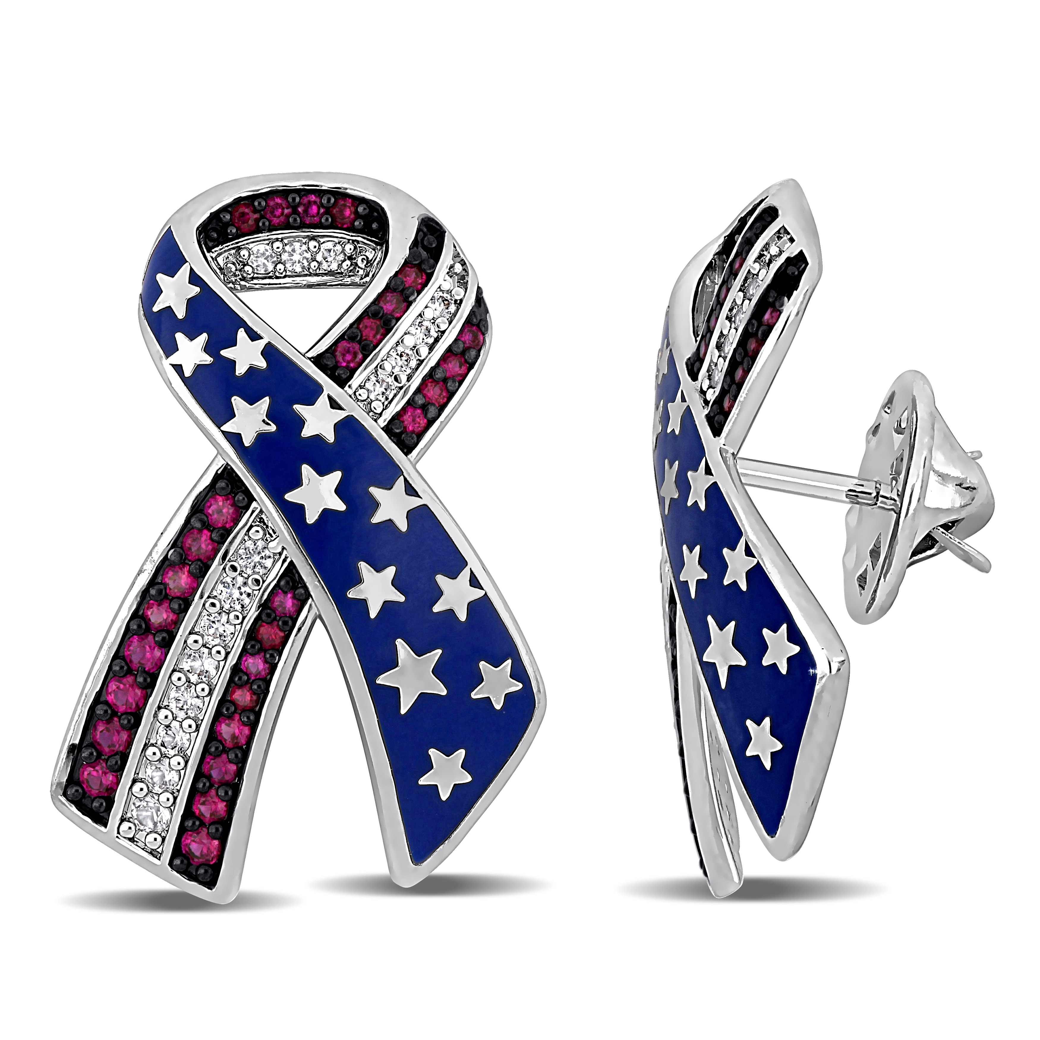Miadora 3/4ct TGW Cubic Zirconia Brass America 250 Red White and Blue Ribbon Pin