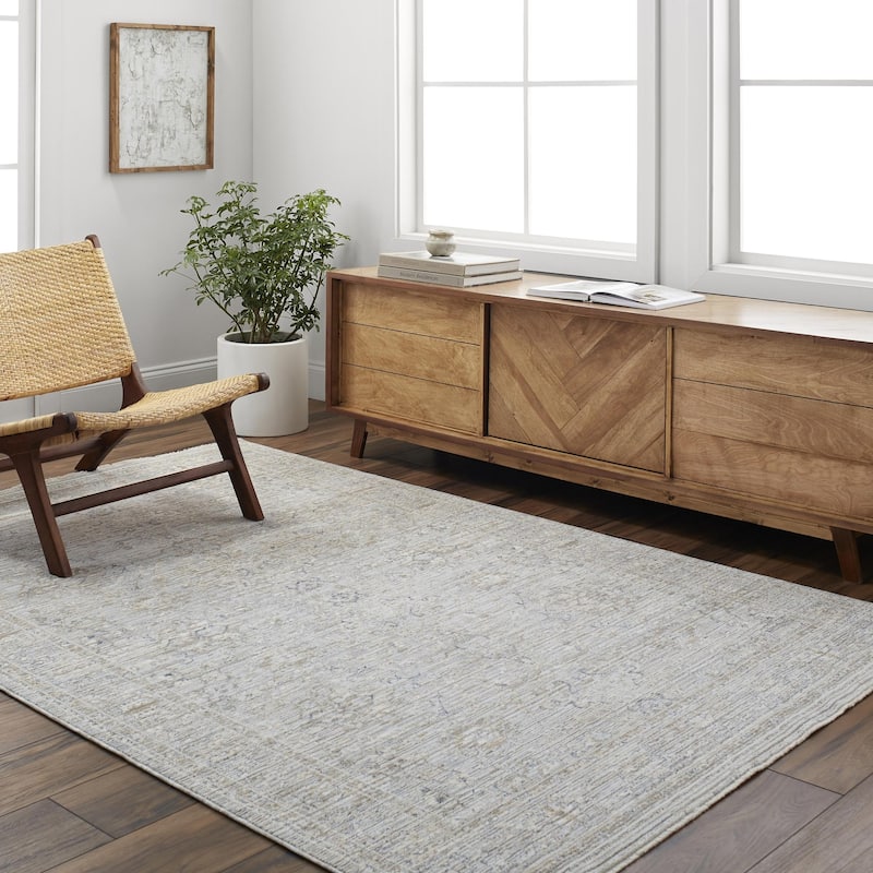 Tyrek Traditional Border Fringed Area Rug - 3' 3" x 8' - Gray/Blue