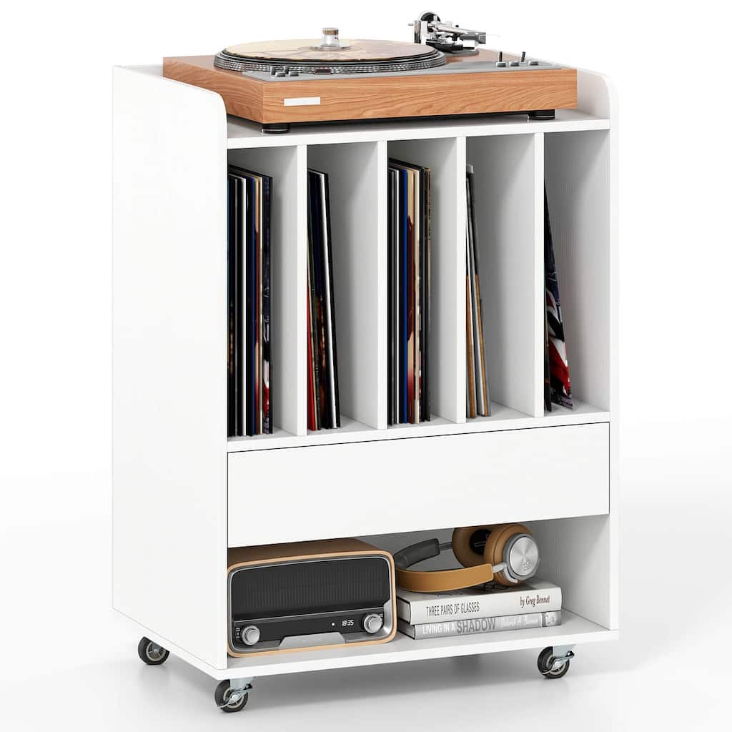 Costway Record Player Stand with Drawer & Record Holder,Lockable - See Details