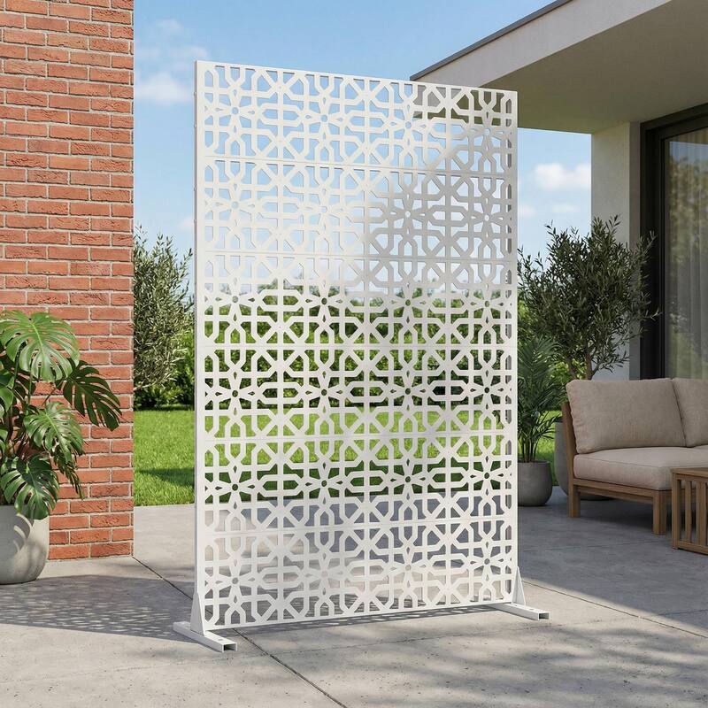 Dovelina 72'' x 47'' Privacy Metal Screen Fence Panel - White - 72*47