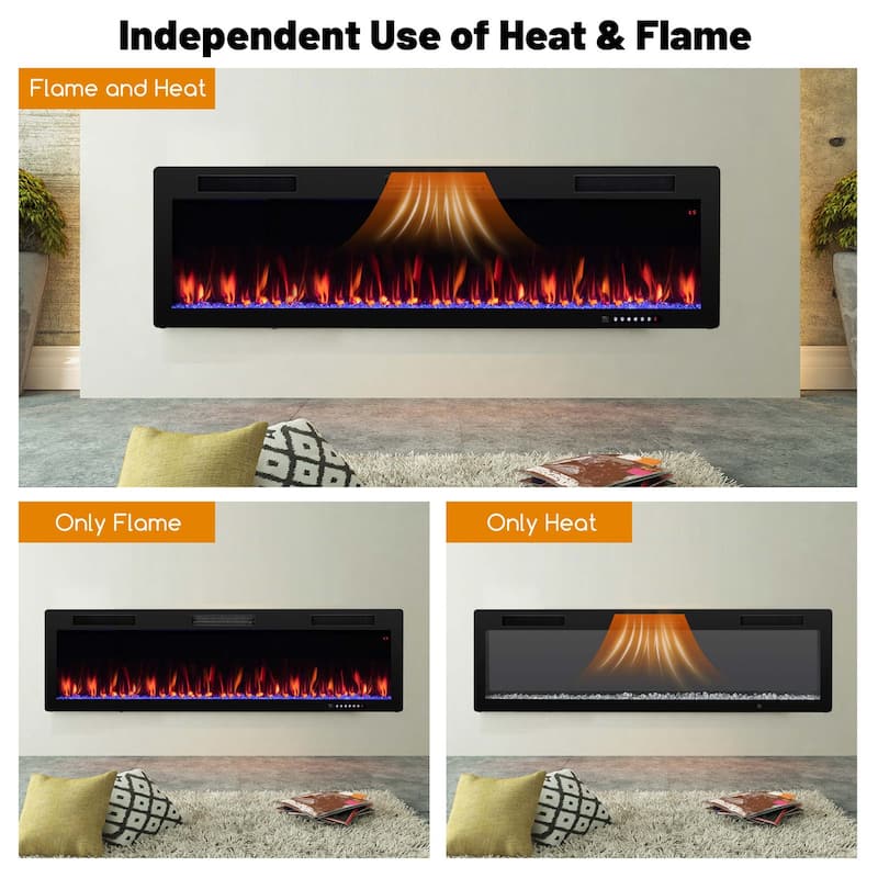 Costway 40"/50"/60" Linear Electric Fireplace 1500W Recessed