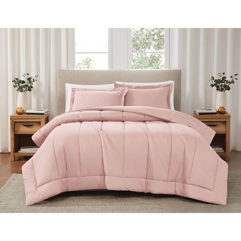 Brooklyn Loom Solid Cotton Percale Comforter Set - Blush - Twin XL