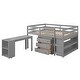 preview thumbnail 12 of 17, Low Study Full Loft Bed with Cabinet ,Shelves and Rolling Portable Desk ,Multiple Functions Bed- Espresso