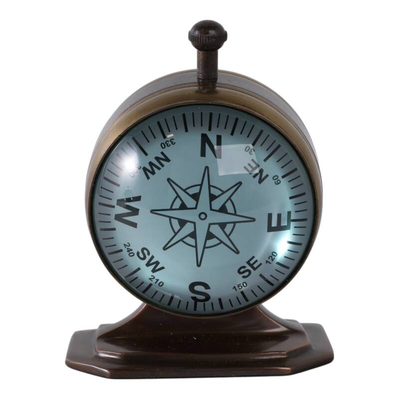 Metal Glass Desk Clock with Glass Lens and Roman Numerals Face on Base - 5" x 5" x 7"