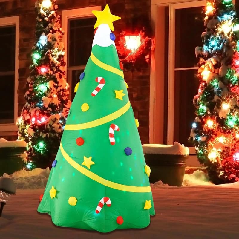 8 ft. Tall Green Vinyl Christmas Tree with Light Inflatable - Multicolor