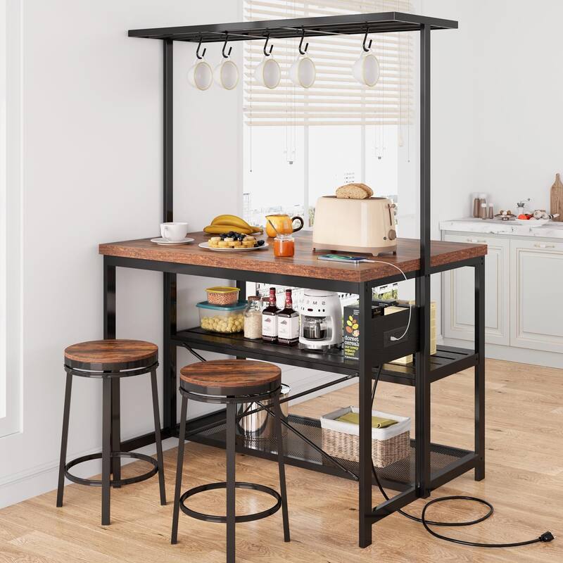 42"/48" Kitchen Island with Storage & Seating - 3-Tier Bakers Rack, Microwave Stand, Dining Table for 4