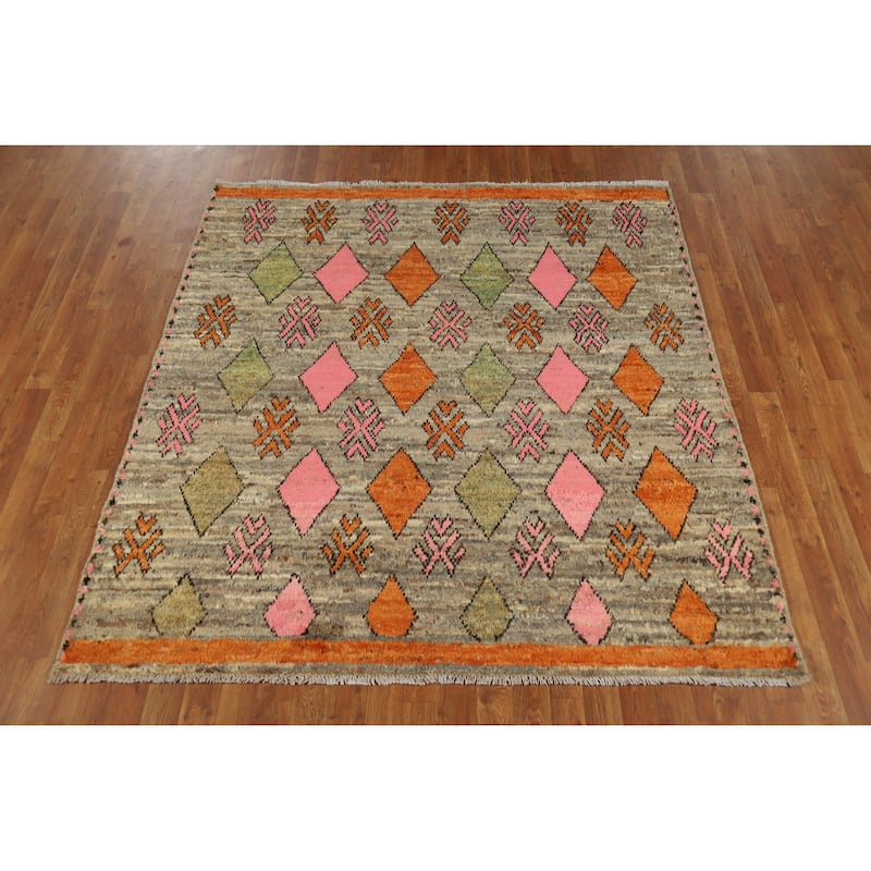 Square Geometric Moroccan Oriental Area Rug Handmade Wool Carpet - 5'9" x 6'4"