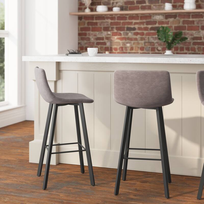 Set of 2 Armless Upholstered Metal Counter Stools