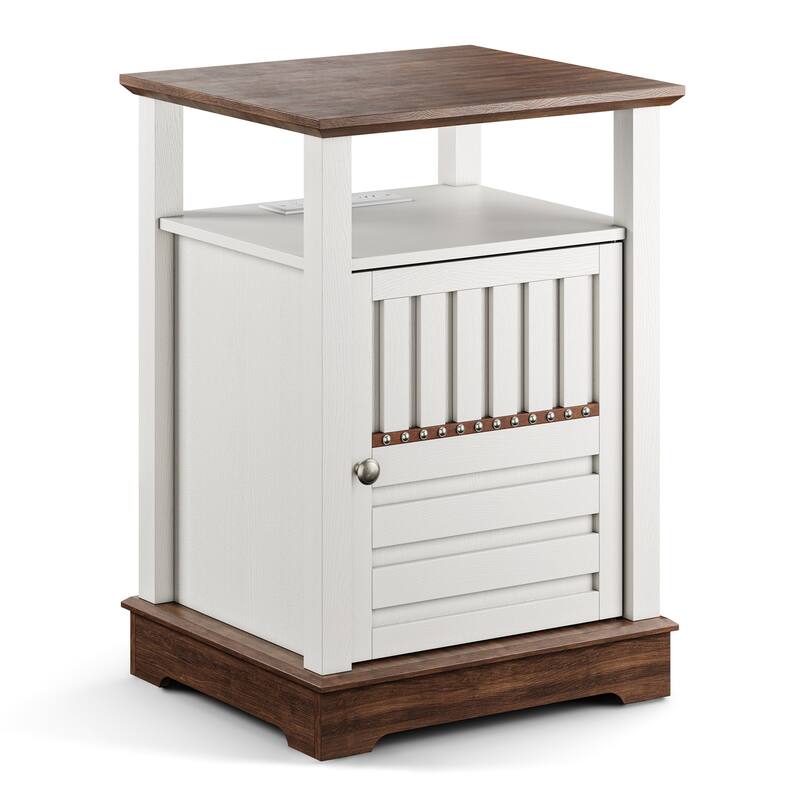 25'' Farmhouse Nightstand Swinging Door End Table With Adjustable Storage Shelf - White - MDF