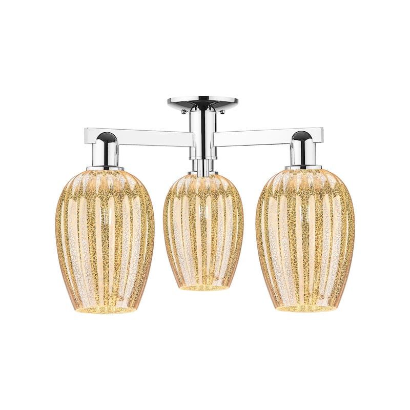 Innovations Lighting 716-3F-14-24 Preston Semi-Flush Flute Preston 3 - Polished Chrome / Mercury