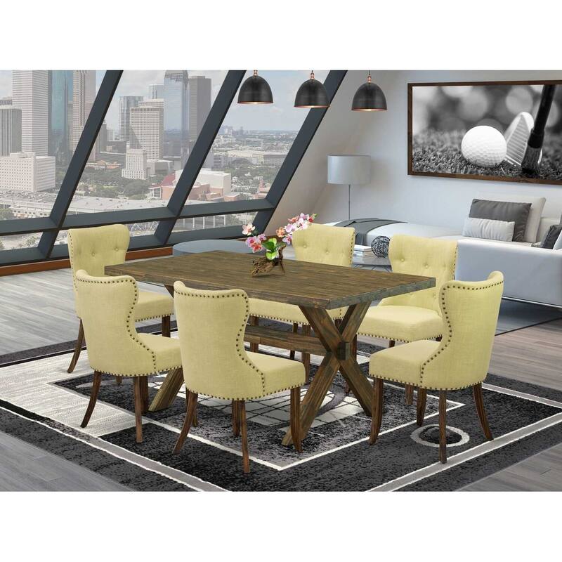 HomeStock 7-Piece Natural Oak Finish Solid Wood Top Dining Table with 6-Chairs