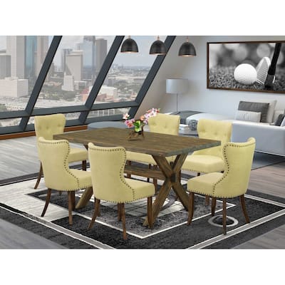 HomeStock 7-Piece Natural Oak Finish Solid Wood Top Dining Table with 6-Chairs