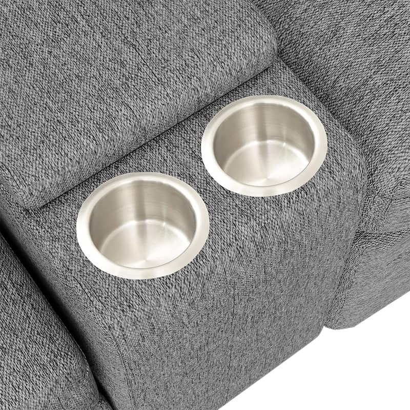 104" Linen Power Recliner Sectional 4-Seat Sofa with Storage, USB Ports and Cup Holders