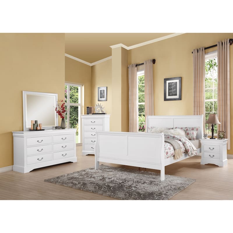 Elegant White Queen Sleigh Bed with Timeless Design and Sturdy Construction - White