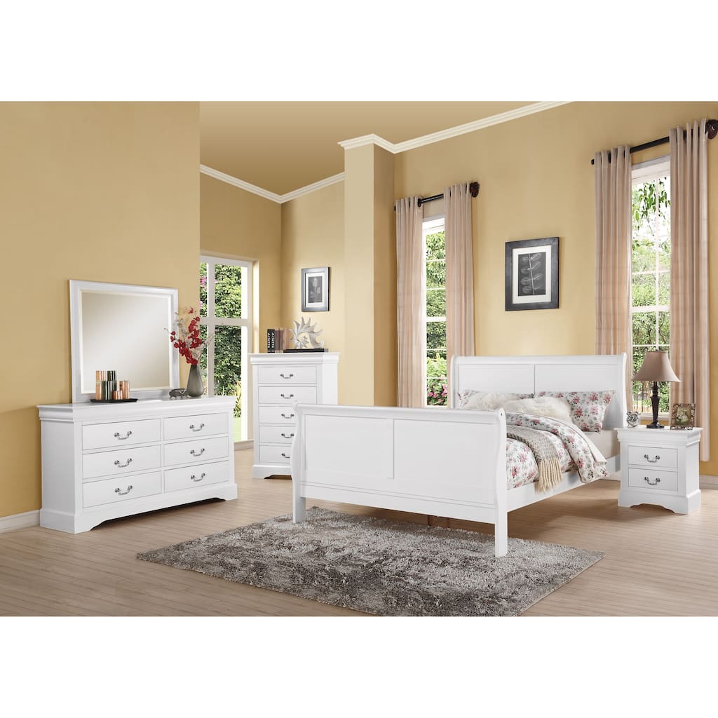 Elegant White Queen Sleigh Bed with Timeless Design and Sturdy Construction