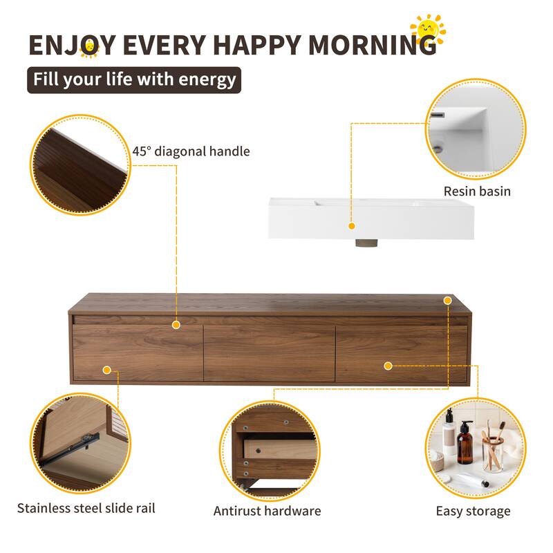 Beingnext 30"/60" Wall Mounted Bathroom Vanity with Sink, Floating Bathroom Vanity with Soft Close Drawer