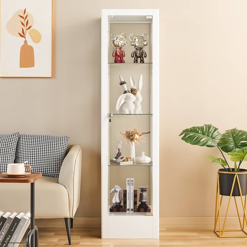 4-shelf Glass Curio Display Cabinet with Doors, RGB Light & Adjustable Storage Shelves - 63"H x 15.8"W x 15.8"D