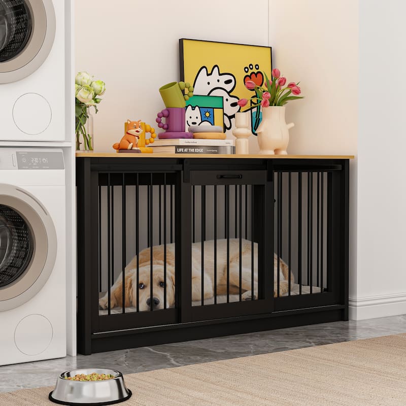 Elegant Dog Sanctuary Spacious Storage Top Secure Versatile Pet Crate - Black
