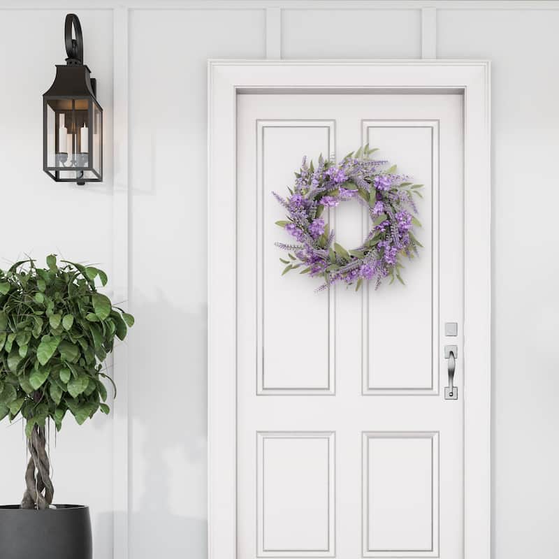 24" Artificial Lavender Floral Spring Wreath With Green Leaves