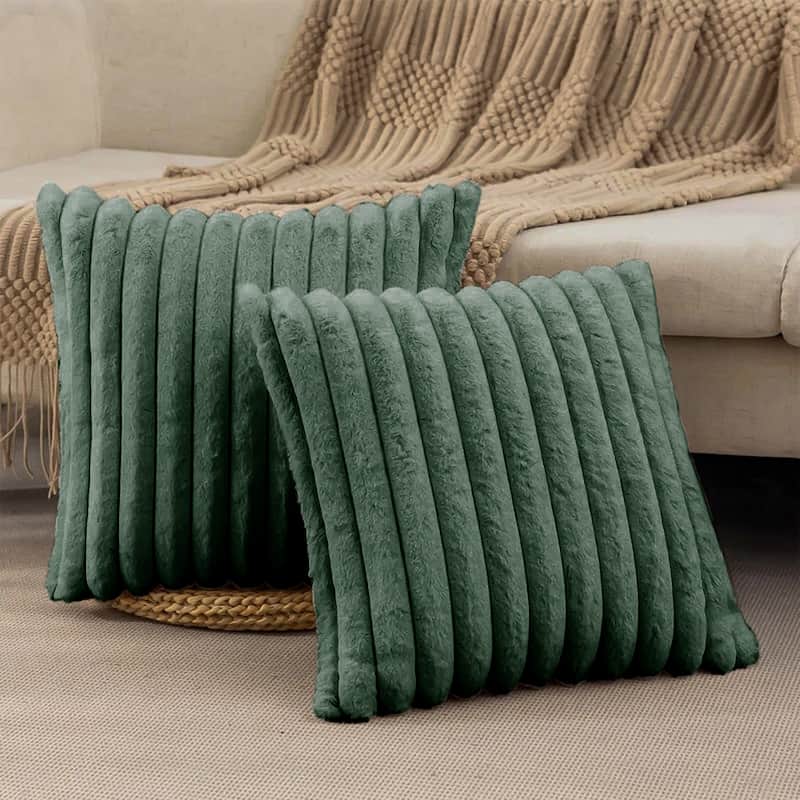 Modern Stripe Faux Fur Square Throw Pillows (Set of 2)