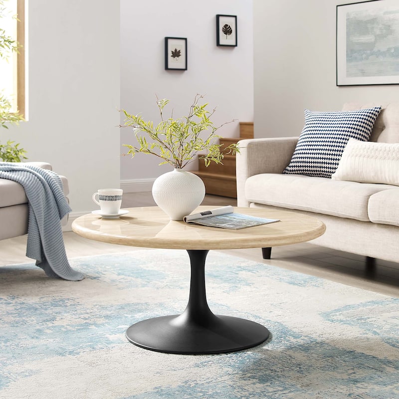 Lippa 36" Round Artificial Travertine Coffee Table