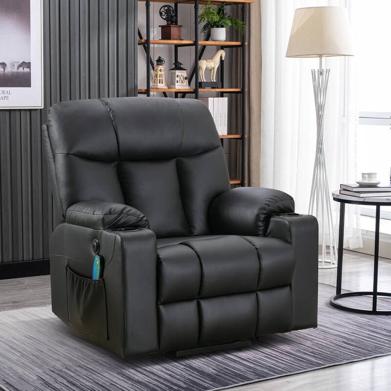 Oversized Power Lift Recliner Chair for Elderly, Faux Leather Lift Chair with Heated and Massage, Single Sofa with 2 Cup Holders