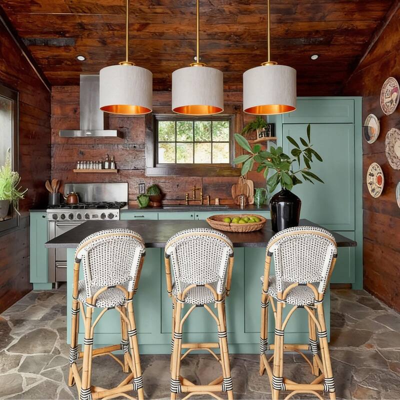 Modern Chandelier Dining Room Pendant Light Fixture Drum Fabric Shade