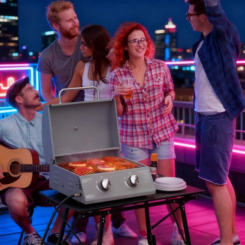 GDFStudio - Portable 2-Burner Outdoor BBQ Grill with Folding Legs