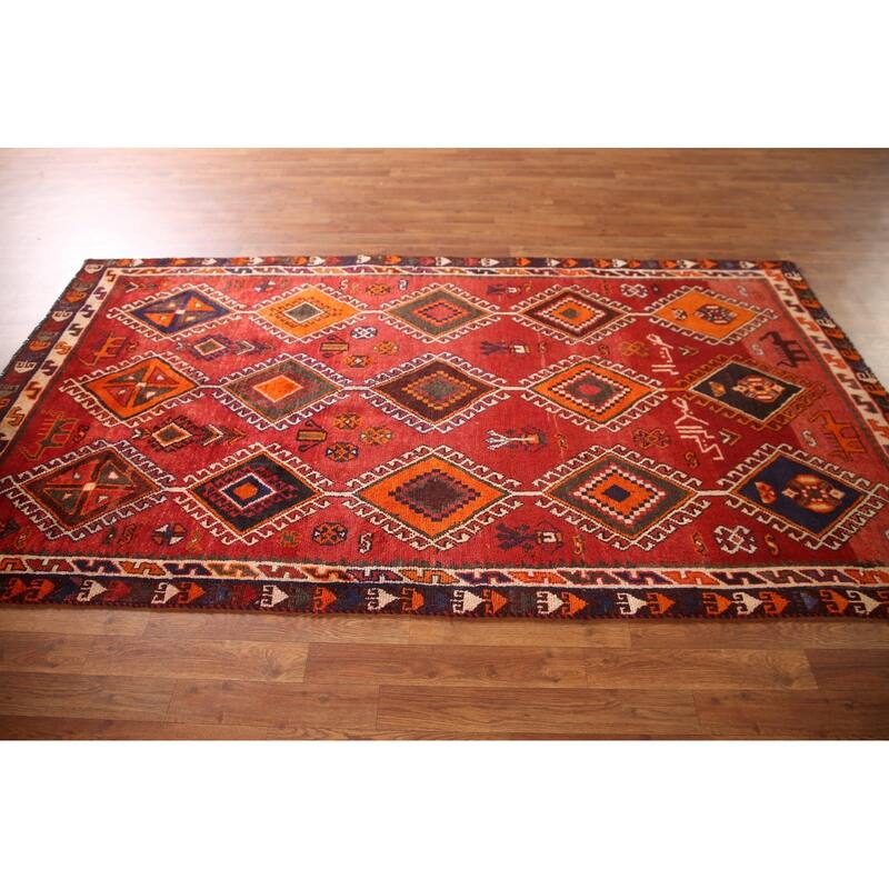 Vegetable Dye Tribal Qashqai Persian Vintage Rug Handmade Wool Carpet - 4'7"x 8'6"