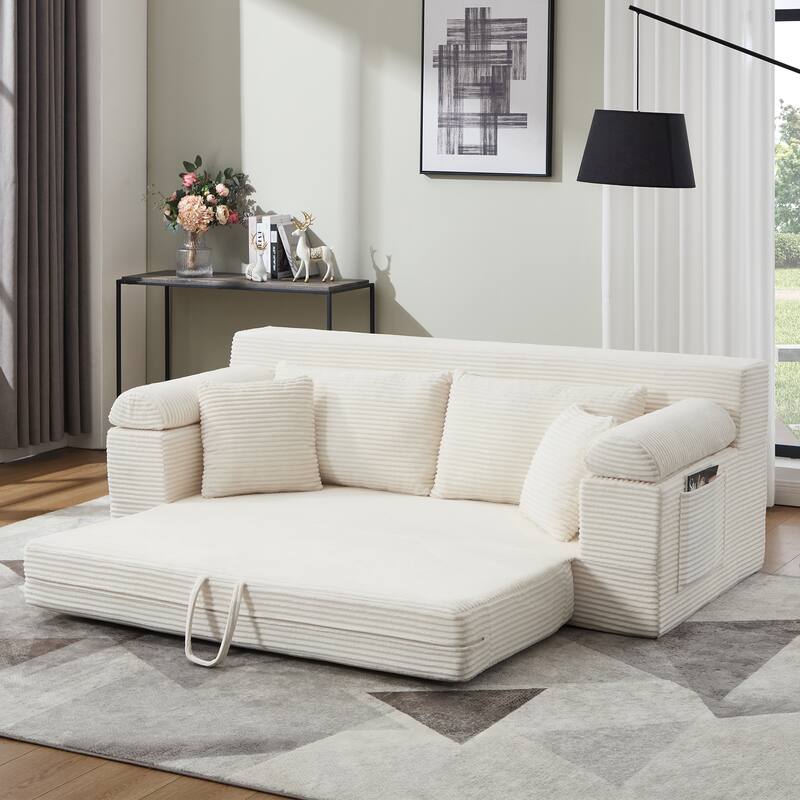 78" W Convertible Sleeper Sofa Bed Corduroy Loveseat with Pillows