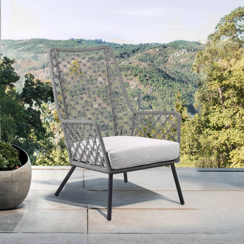 Marco Indoor Outdoor Steel Lounge Chair with Rope and Grey Cushion - Grey Rope
