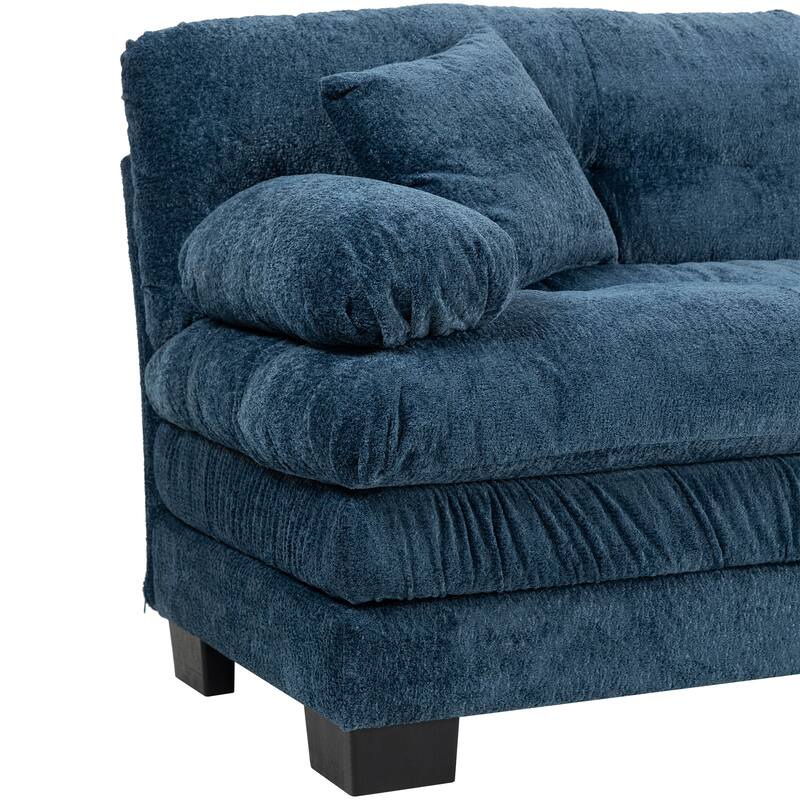 Two-seat Modular Blue Chenille Sofa for Living Room