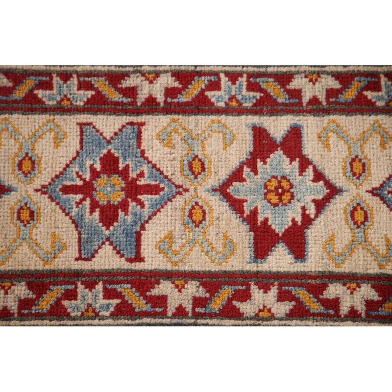 Kazak Area Rug Hand-Knotted Geometric Grey Wool Carpet - 6'9" x 9'8"