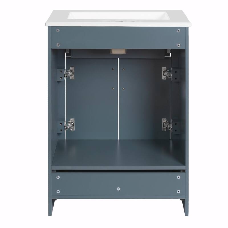 24" Bathroom Vanity with Integrated Ceramic Sink, Cabinet with 2 Doors, 1 Tip-out Drawer