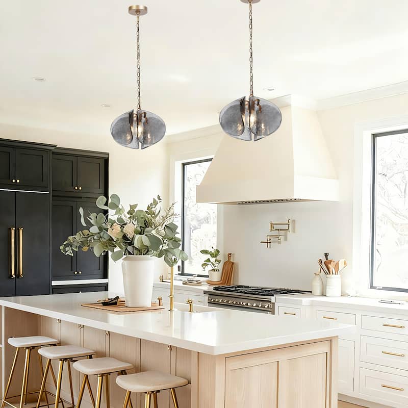 Modern 1-Light Textured Glass Pendant Light Art Deco Kitchen Island Light - D11.8" x H11.8"